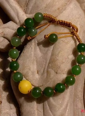 天然新疆和田玉碧玉珠琉璃珠手链