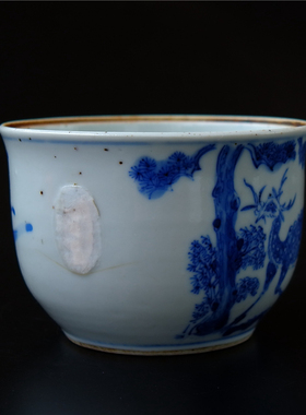 青=芜清代中期青花鹿纹壶改缸无纹瓷器陶瓷文人瓷艺术品收藏