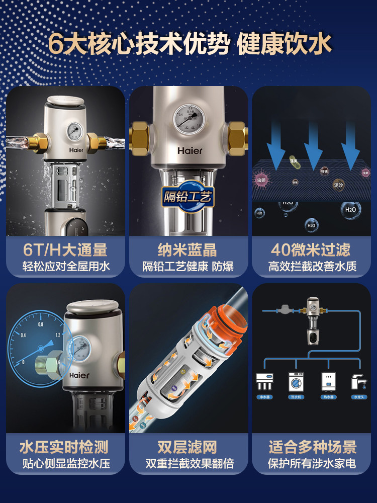 海尔全屋自来水全铜家用品牌过滤器 安欣元电器净水器