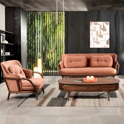 意式极简北美黑胡桃木茶几桌轻奢客厅家具实木椭圆形茶几家用茶台 - 图0