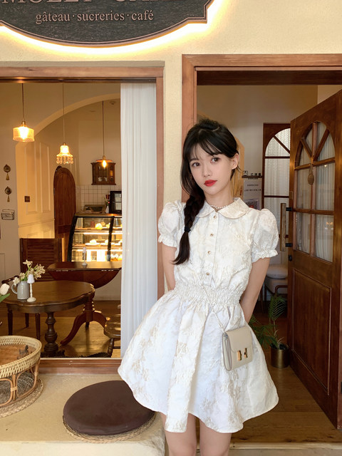 Creamy Sweet Fortune Xiao Qianjin Original relief small dress female retro waist A -line skirt