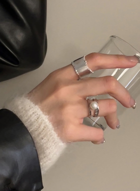 小众高级感锡纸双层珍珠纯银戒指