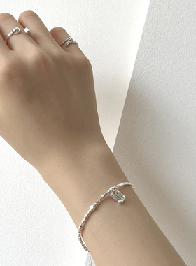 碎银方牌纯银手链日常精致不褪色