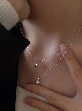 迷你黑色小钻星星爱心纯银锁骨链