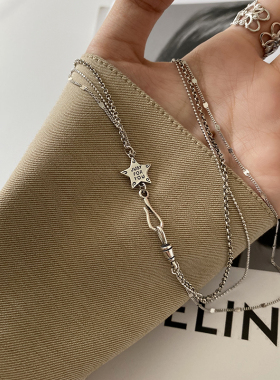 满天星设计S925纯银三层复古项链
