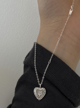 纯银爱心镶钻星芒吊坠超细锁骨链