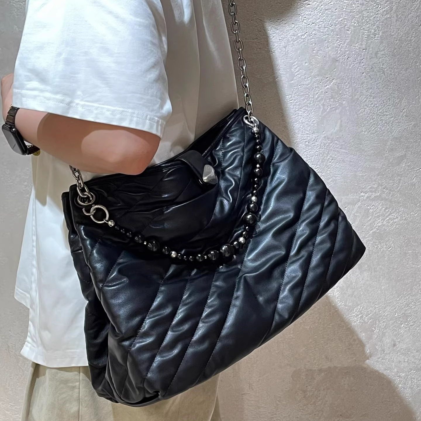 LUMANNIQI2026明星同款轻奢托特包新款单肩斜挎菱格链条软女包包,淘宝优惠券,粉丝福利购,淘宝优惠卷