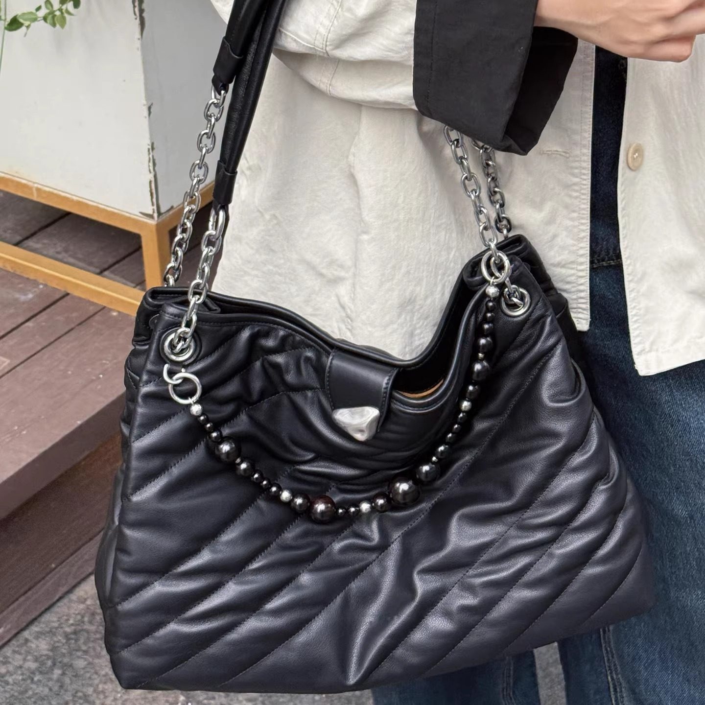 LUMANNIQI2026明星同款轻奢托特包新款单肩斜挎菱格链条软女包包,淘宝优惠券,粉丝福利购,淘宝优惠卷