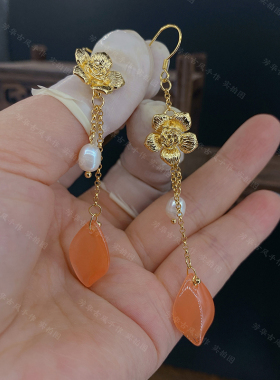 陈紫函同款金色花朵耳环
