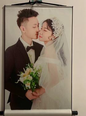 不掉色来图定制婚纱宝宝照卷轴画