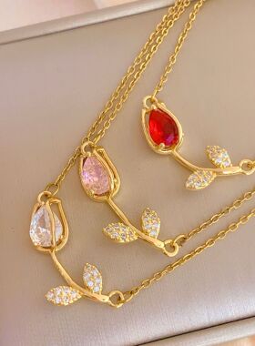 项链不掉色女夏季郁金香花朵钛钢热卖配饰女百搭感不掉色项链