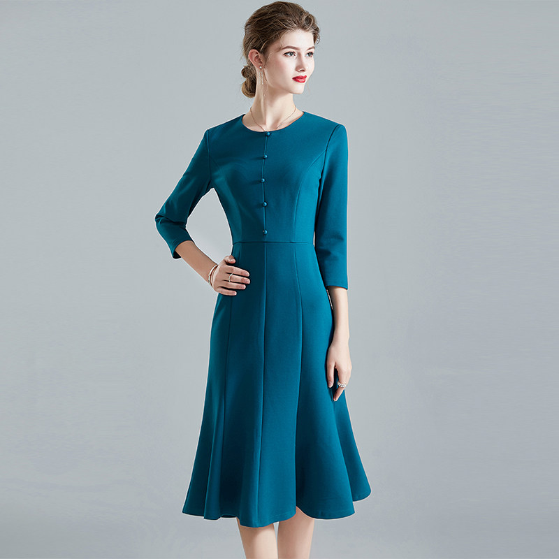 水墨青华2020秋装新品修身连衣裙 水墨青华连衣裙