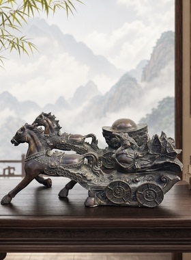 马拉车生肖马年摆件一马当先黄铜