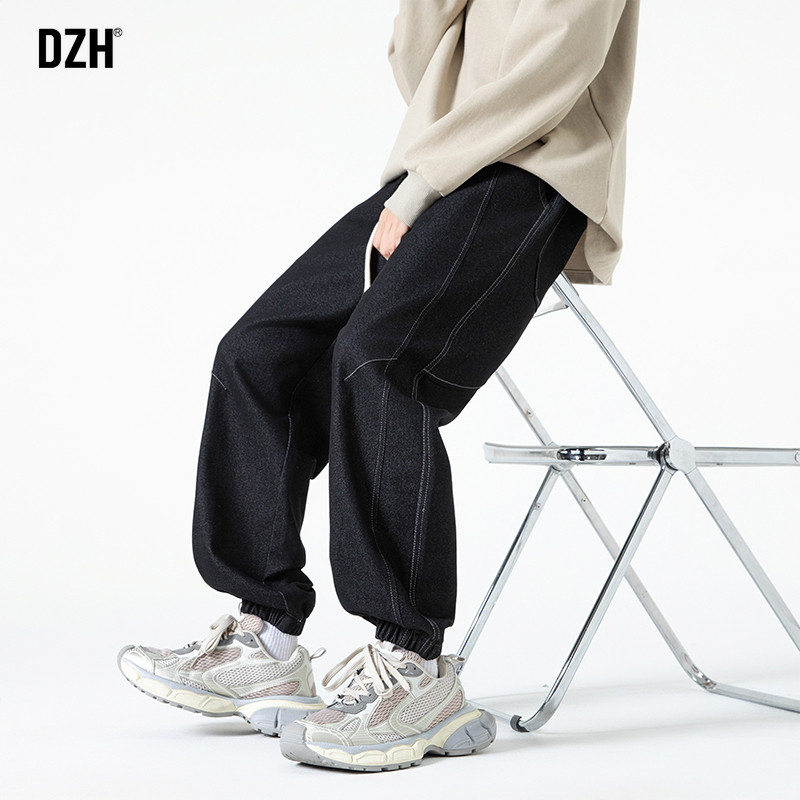 男士松紧腰束脚牛仔裤男秋冬加绒加厚2025新款美式vibe裤子高街裤 - 图0