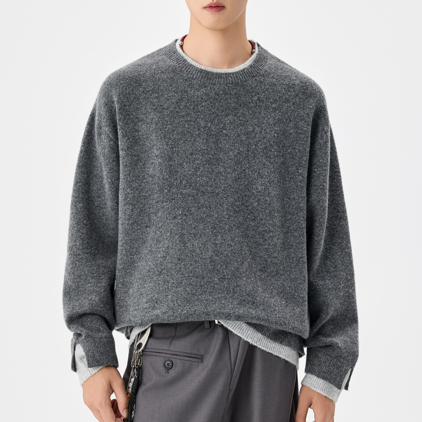 男士灰色假两件毛衣男内搭可外穿打底衫套头针织衫秋冬款2025新款,淘宝优惠券,粉丝福利购,淘宝优惠卷