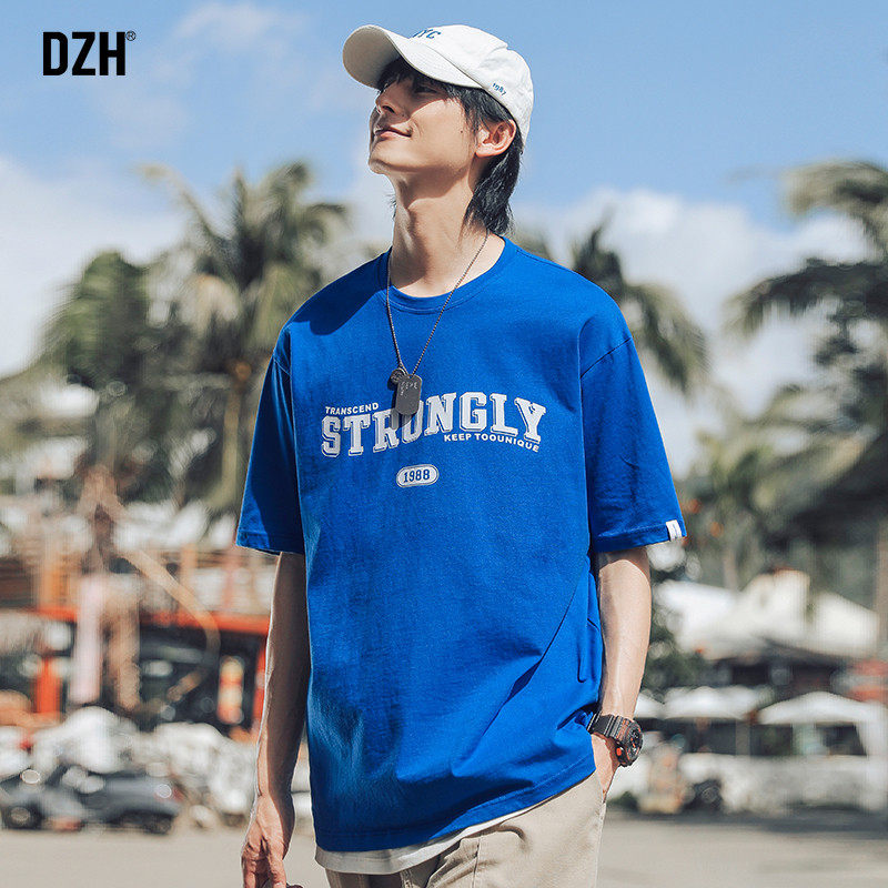 男生克莱因蓝男短袖纯棉夏季t恤 dzhT恤