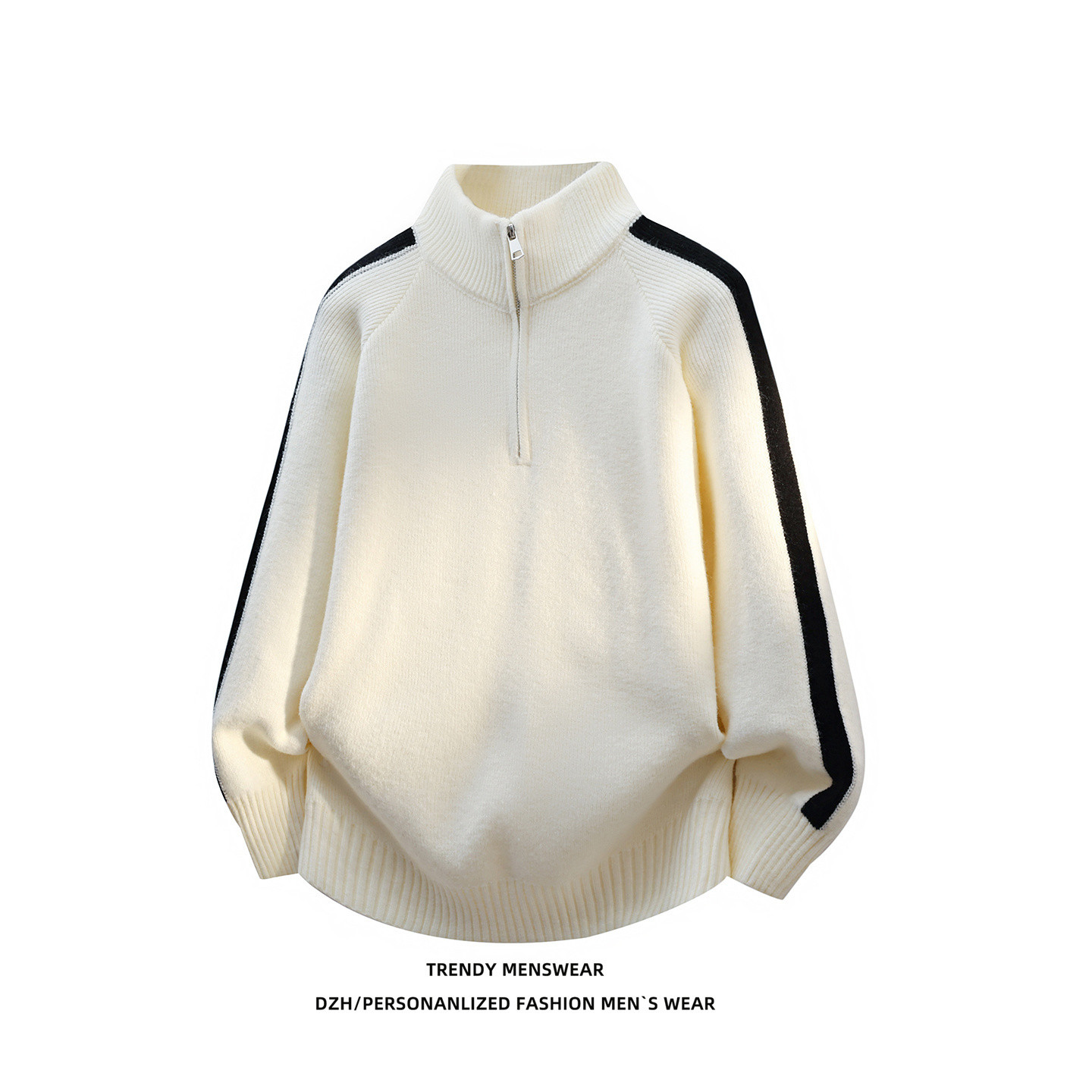男士拉链黑色半高领毛衣冬季男内搭可外穿撞色拼接上衣针织衫男款,淘宝优惠券,粉丝福利购,淘宝优惠卷