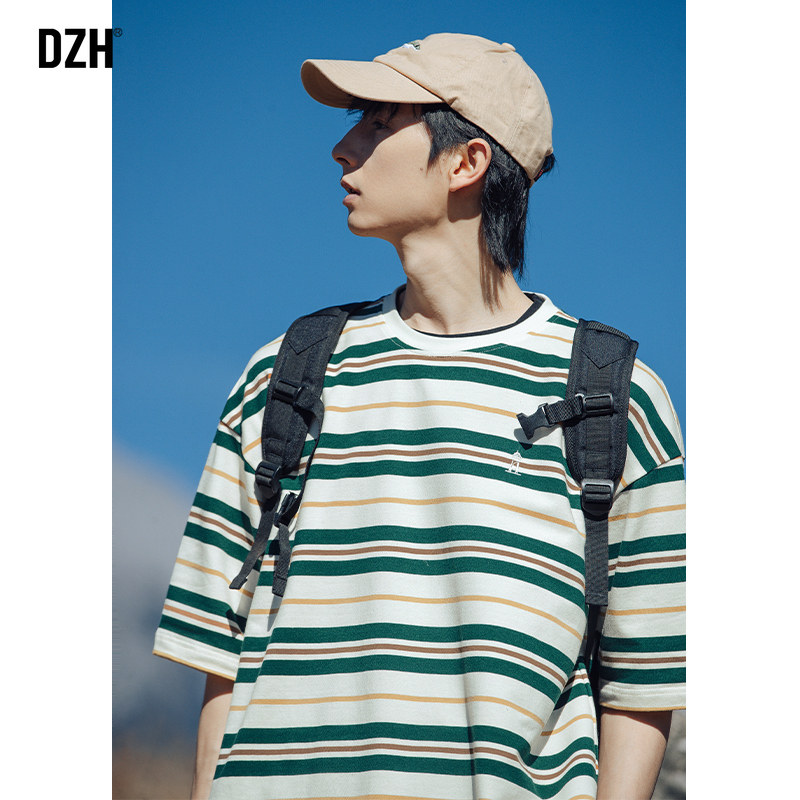 男士撞色条纹男短袖重磅2023 t恤 dzhT恤