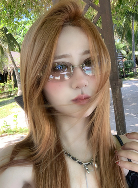 星星椭圆猫眼无框墨镜女新款欧美风高级感眼镜千禧辣妹太阳镜ins