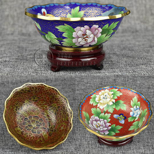 景泰蓝5寸磨光花口碗北京特色传统手工艺双面掐丝珐琅碗摆件礼品