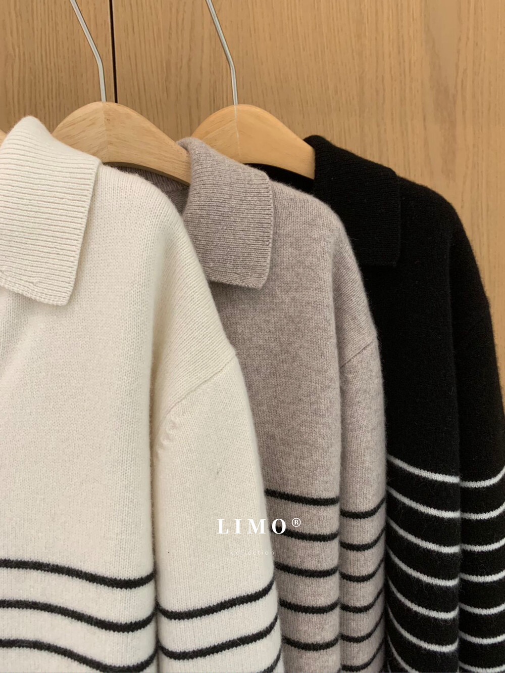 【LIMO】冬上新100羊毛POLO领条纹毛衣(含100%羊毛)8222 - 图2