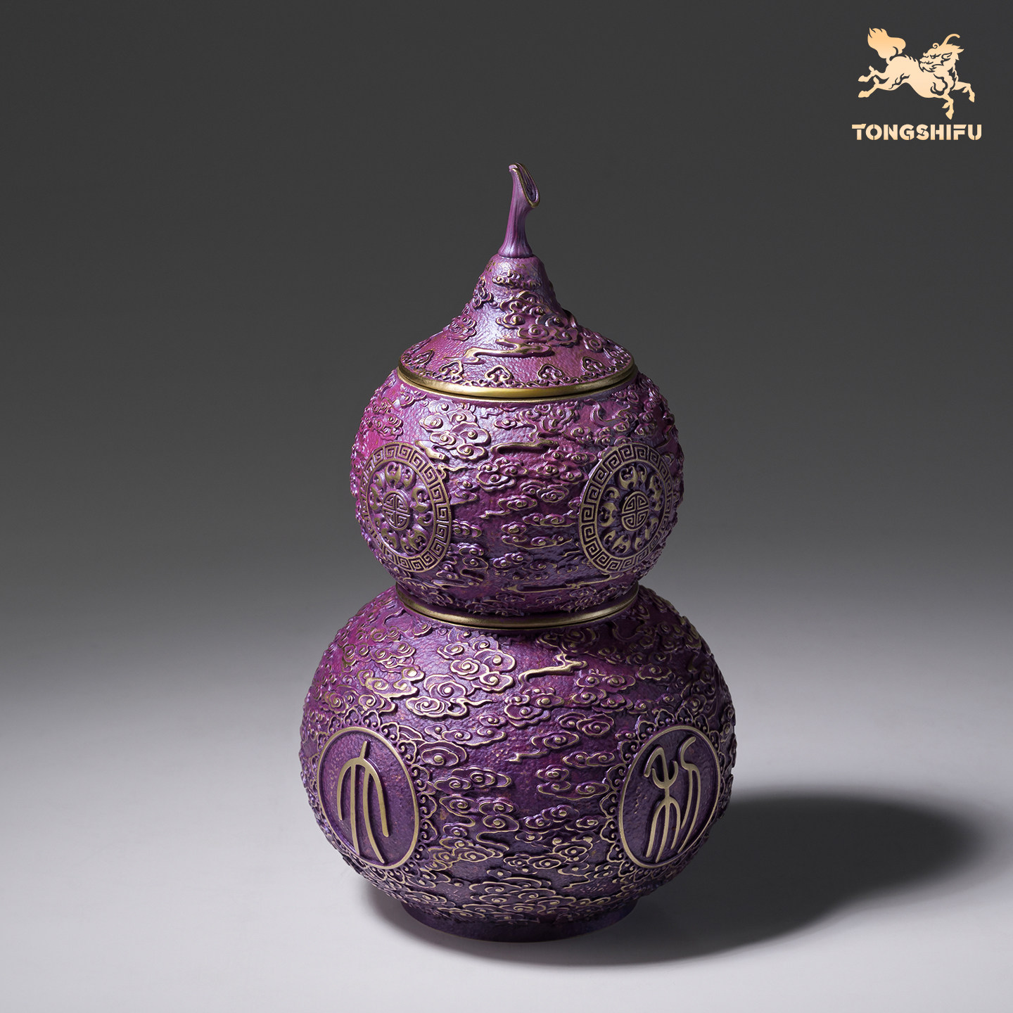 铜师傅《紫气东来双层茶叶罐》客厅桌面茶叶罐铜摆件 家居工艺品,淘宝优惠券,粉丝福利购,淘宝优惠卷