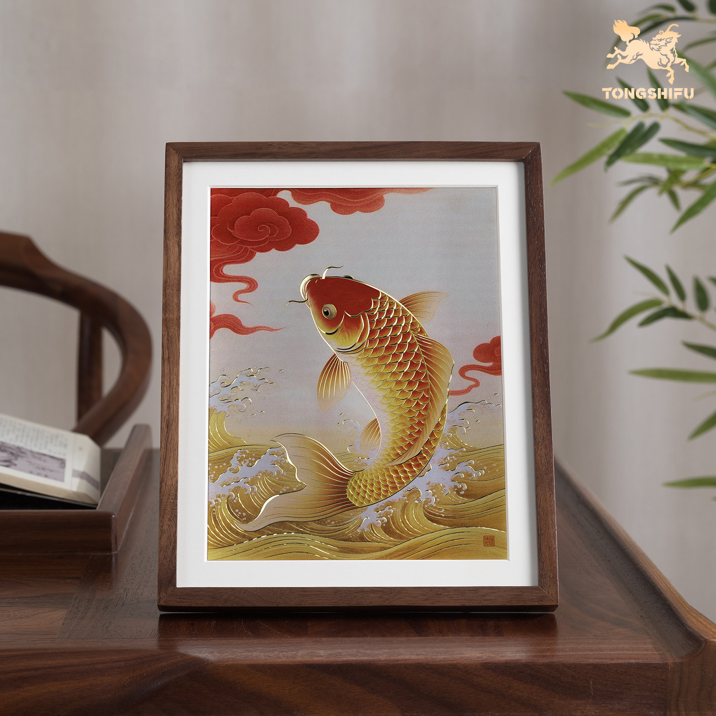 铜师傅 手工錾刻 铜雕画《好运来（桌面）》书房办公桌锦鲤装饰画,淘宝优惠券,粉丝福利购,淘宝优惠卷