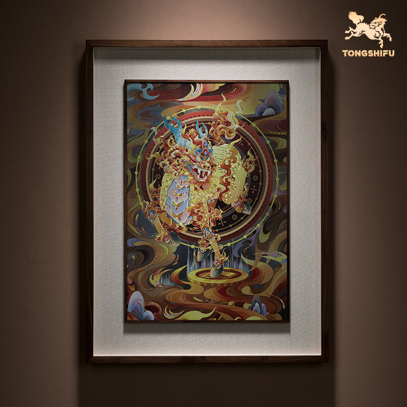 铜师傅 手工錾刻 铜雕画《五行麒麟》客厅玄关沙发背景墙装饰画