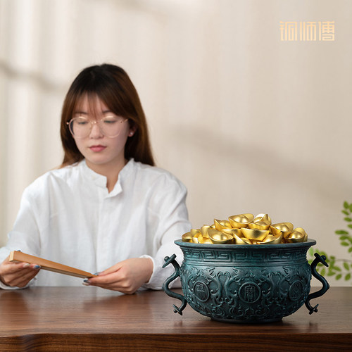 铜师傅《聚宝盆（大号）》客厅桌面铜摆件 家居装饰品 开业礼物 - 图3
