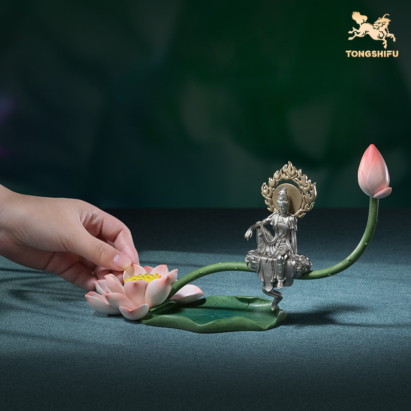 铜师傅《荷花自在观音》客厅桌面铜摆件 莲花禅意摆件 家居装饰品,淘宝优惠券,粉丝福利购,淘宝优惠卷