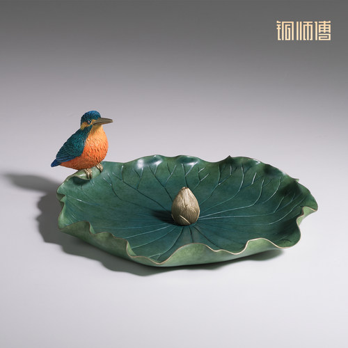 铜师傅 《荷翠香插》客厅桌面铜香炉摆件 家居装饰工艺品 - 图0