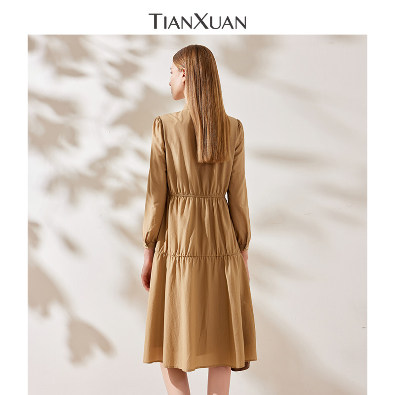 天轩商场同款2024春秋新款女长袖连衣裙仙女精致立领设计TIQD208