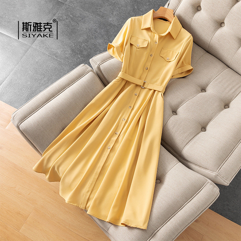 黄色气质法式短袖连衣裙2020年衬衫 siyake连衣裙