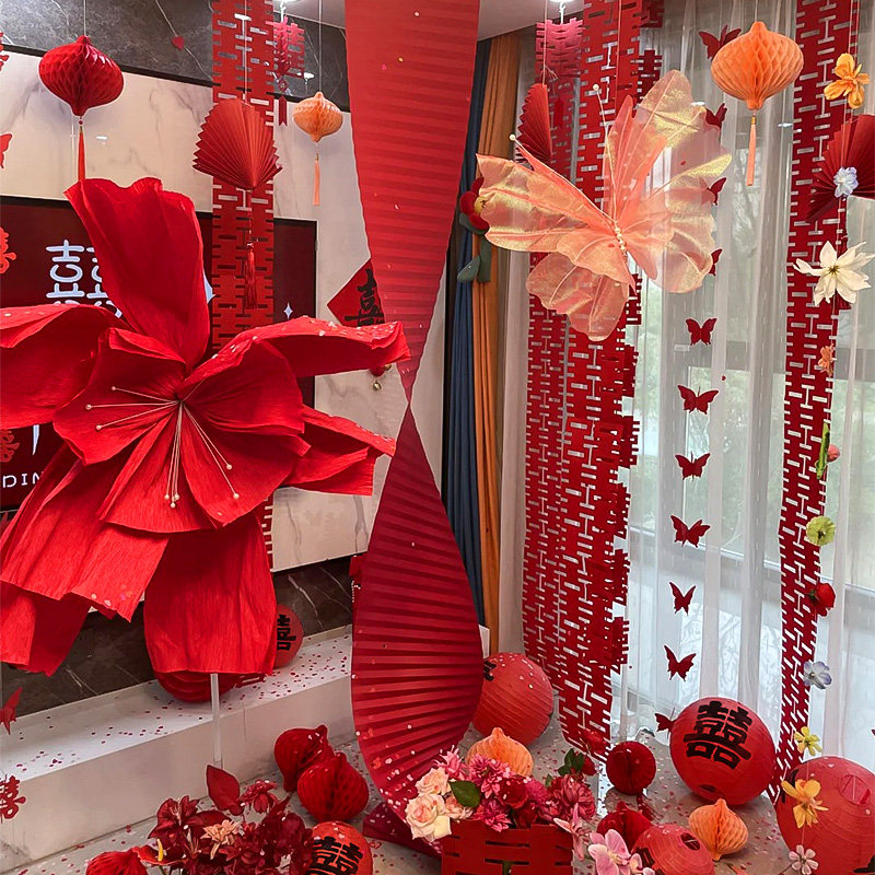 婚房布置全套结婚蝴蝶皱纹纸花女方婚礼新中式晨袍拍照背景墙装饰,淘宝优惠券,粉丝福利购,淘宝优惠卷