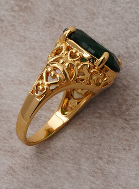 新款戒指铜镀真金创意饰品文艺复古中式古风时尚女绿色轻奢戒指