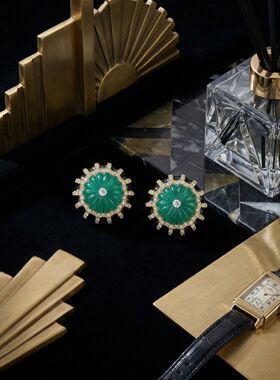 中古宫廷气质戒指耳钉套装时尚轻奢个性绿色文艺复古南瓜饰品首饰