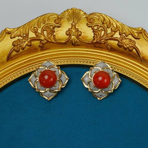 中古宫廷风复古小众设计感夸张项链耳钉戒指套装时尚大气宴会饰品 - 图1