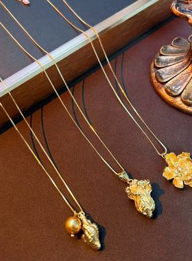 时尚简约镀金蔬菜白菜海螺玫瑰花项链华丽设计小众潮流锁骨链项链