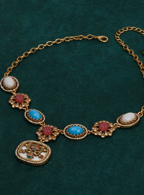 宫廷风气质项链文艺复古小众设计毛衣锁骨链时尚中古vintage饰品