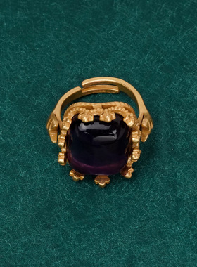 中古饰品vintage方糖戒指浮雕花边镶嵌时尚女指环复古文艺饰品