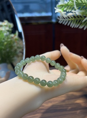 新疆直发正品和田玉湖水绿手串天然玉石老料单圈手链8mm带证书