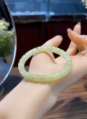 新疆直发正品和田玉若羌黄口竹节手链天然玉石老料手串7*8带证书