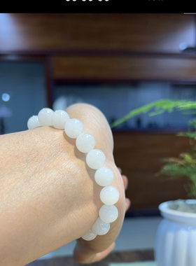 新疆直发正品和田玉羊脂白玉手链老坑料圆珠手串天然玉石带证书