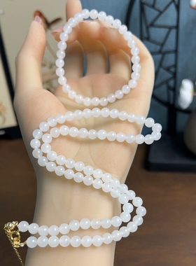 新疆直发正品和田玉羊脂白玉项链手链两件套天然玉石老坑料带证书