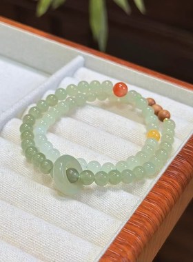 新疆直发正品和田玉晴水渐变手链天然玉石老料6mm两圈手串带证书