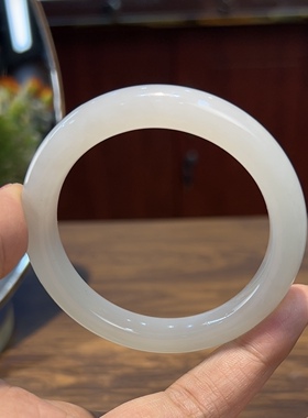 新疆直发正品和田玉羊脂白玉手镯天然玉石老坑料镯子宽12mm带证书