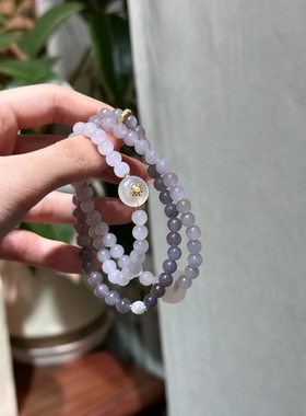 新疆直发包邮天然和田玉烟紫色手链项链两用串珠6mm带证书