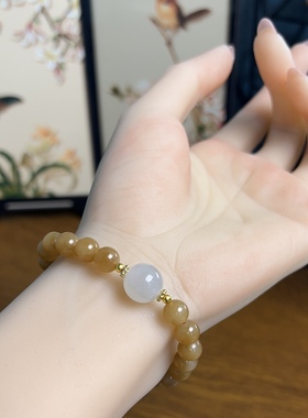 新疆直发正品和田玉且末糖手串天然玉石老料黄糖玉8mm手链带证书