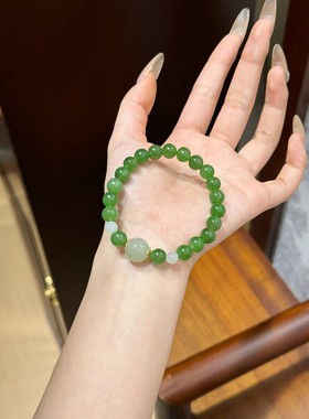 新疆直发正品和田玉碧玉阳绿手链无黑点天然玉石手串带证书