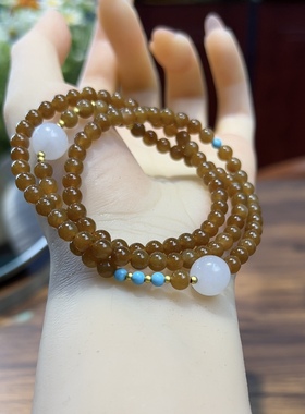 新疆直发正品和田玉且末糖玉三圈手串天然玉石老料手链5mm带证书